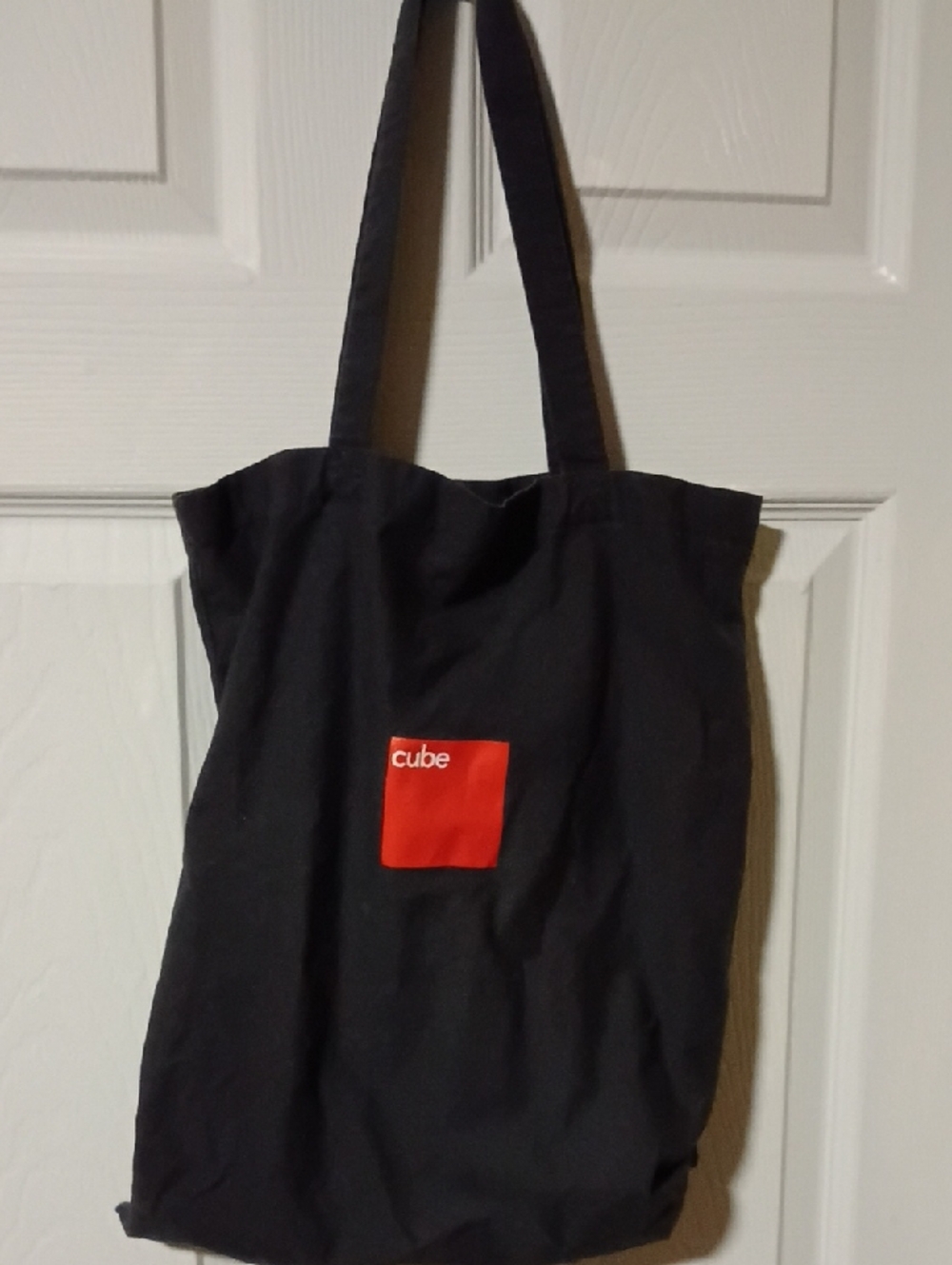 Cube Black Canvas Tote Bag with Red Logo